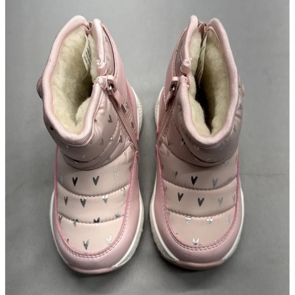 PATPAT Toddler Girls' Pink Winter Snow Boots Size 24 Month Silver Heart